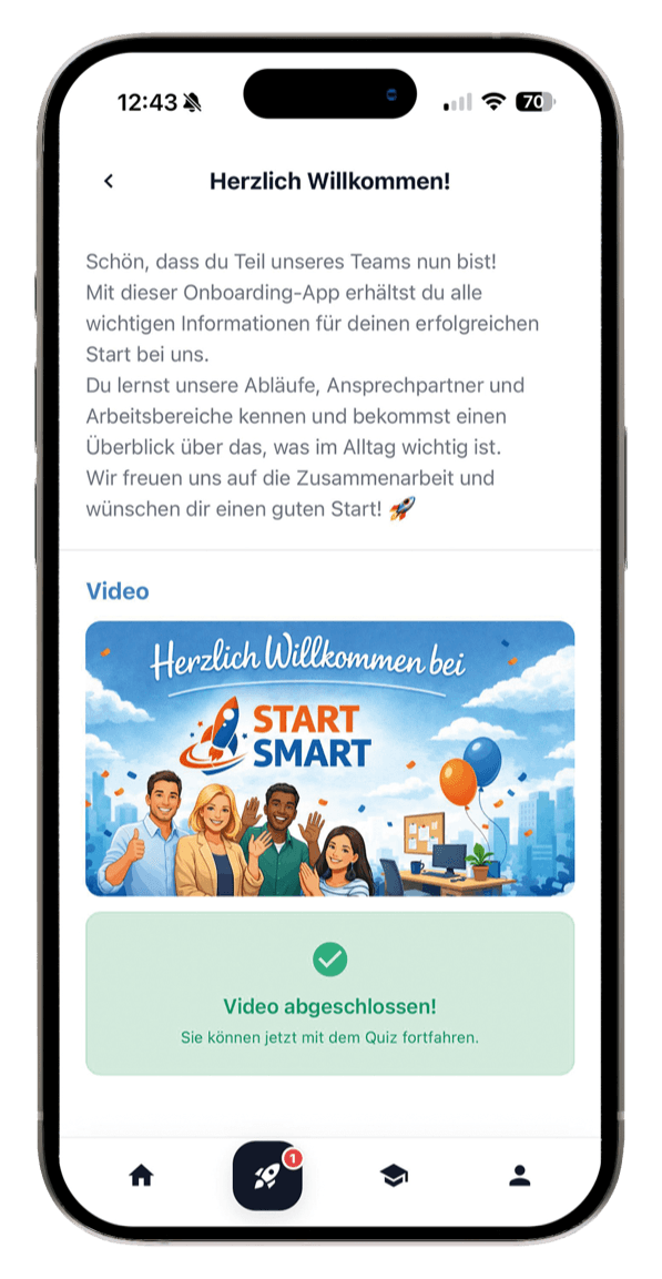 Kapitelansicht mit Willkommenstext und einem abgeschlossenen Video